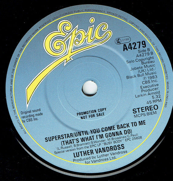 Luther Vandross : Superstar / Until You Come Back To Me (That's What I'm Gonna Do) (7", Promo, Pic)