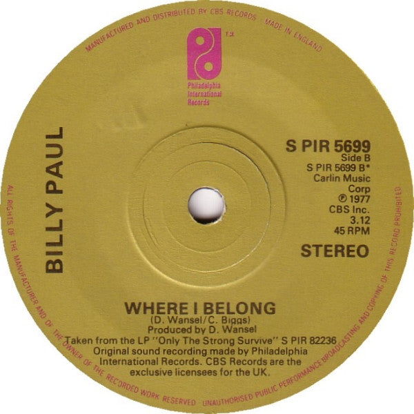 Billy Paul : Only The Strong Survive (7")