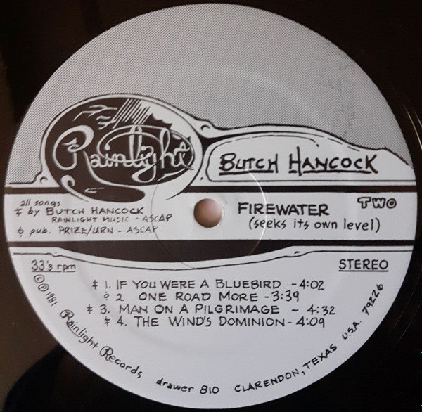 Butch Hancock : Firewater (Seeks Its Own Level) (LP, Album)