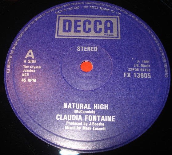 Claudia Fontaine / Glen Sloley : Natural High / Let's Love (12")