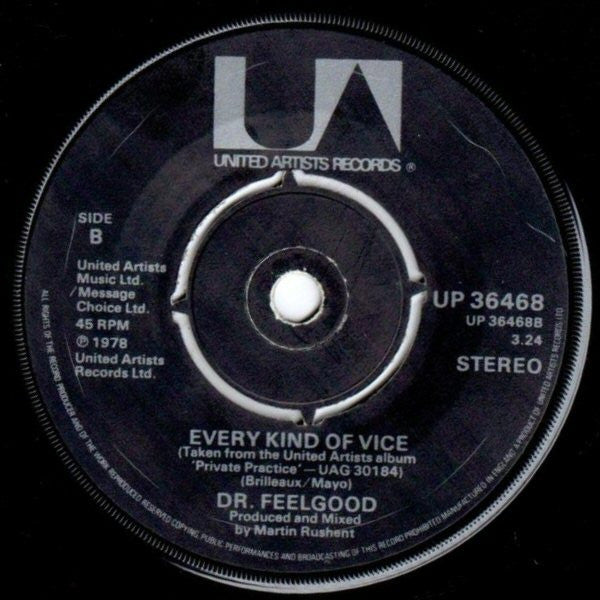 Dr. Feelgood : Milk And Alcohol (7", Single, Bla)