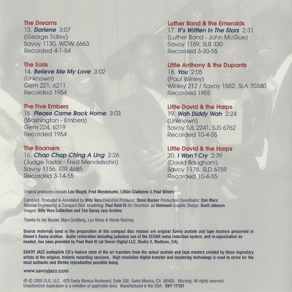 Various : The Roots Of Doo-Wop - Savoy Vocal Groups (CD, Comp)