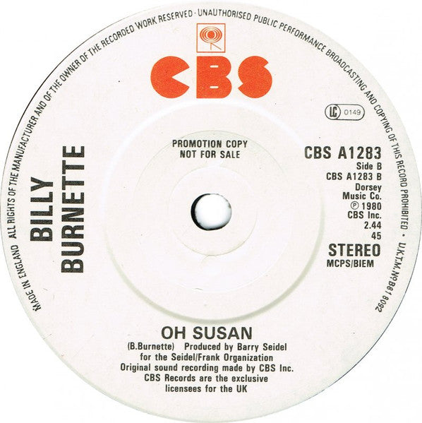 Billy Burnette : Tear It Up (7", Promo)