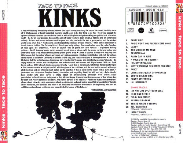The Kinks : Face To Face (CD, Album, RE, RM)