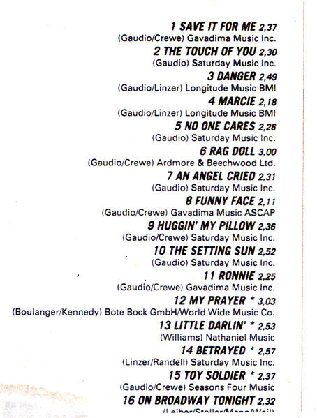 The Four Seasons : Rag Doll And 15 Others (CD, Album, RE)