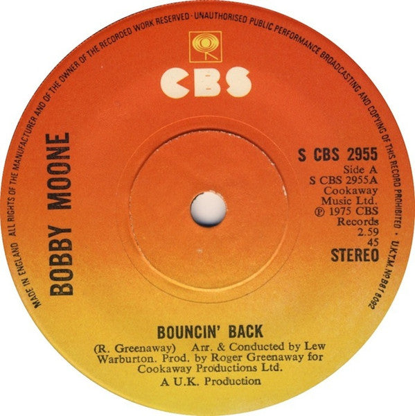 Bobby Moone : Bouncin' Back (7", Sol)