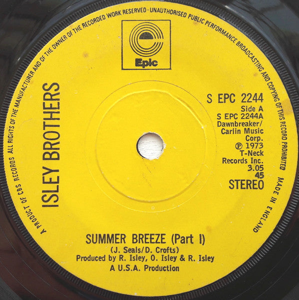 The Isley Brothers : Summer Breeze (Part I) (7", Sol)