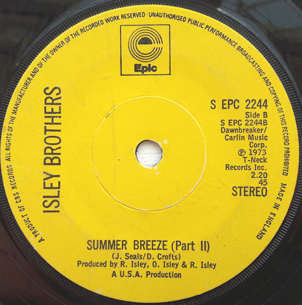 The Isley Brothers : Summer Breeze (Part I) (7", Sol)