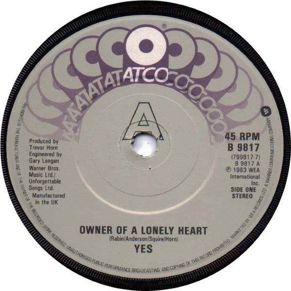 Yes : Owner Of A Lonely Heart (7", Single, Sol)