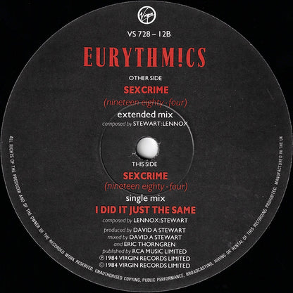 Eurythmics : Sexcrime (Nineteen Eighty • Four) (12", Single)
