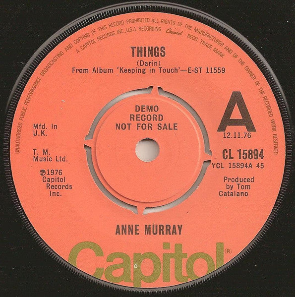 Anne Murray : Things / Shine (7", Single, Promo)
