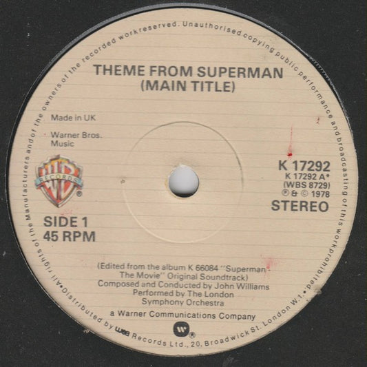 London Symphony Orchestra : Theme From Superman (Main Title) (7", Single)