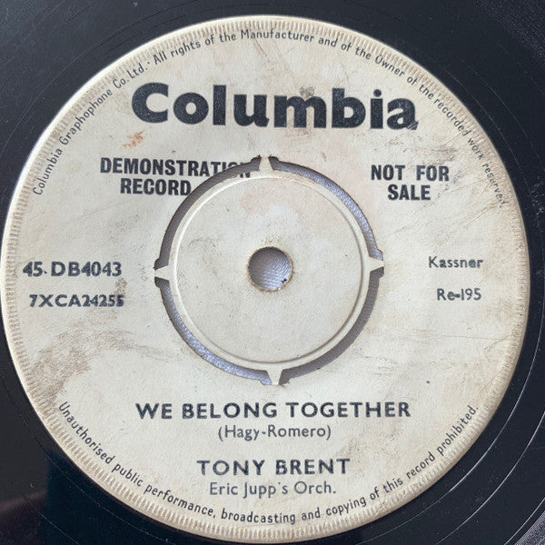 Tony Brent : Love By The Jukebox Light (7", Promo)