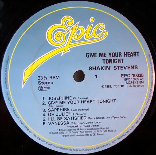 Shakin' Stevens : Give Me Your Heart Tonight (LP, Album)