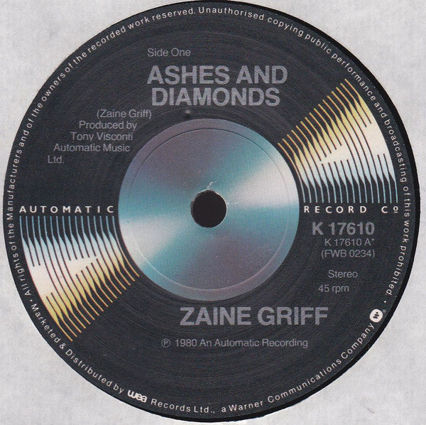 Zaine Griff : Ashes And Diamonds (7", Single)
