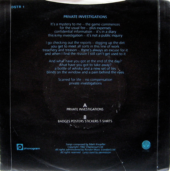 Dire Straits : Private Investigations (7", Single, Sil)