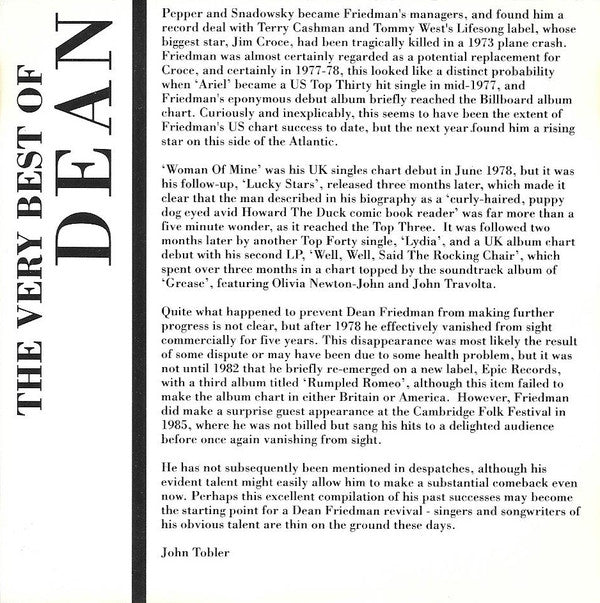Dean Friedman : The Very Best Of (CD, Comp, MPO)