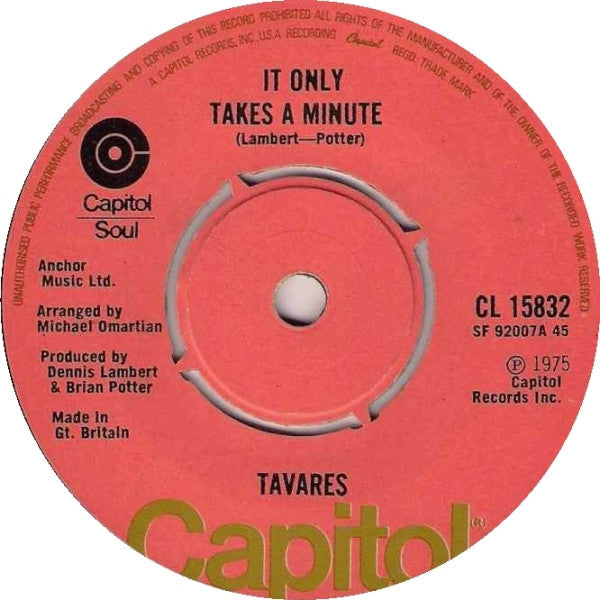 Tavares : It Only Takes A Minute (7", Single)
