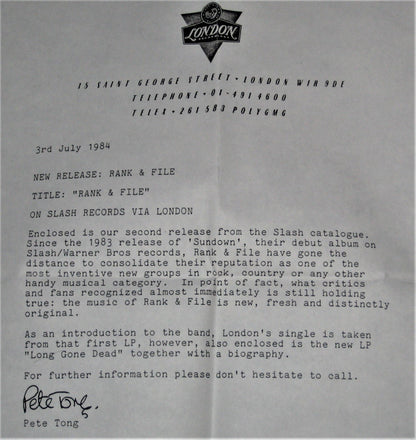 Rank & File : Rank And File (7", Single)