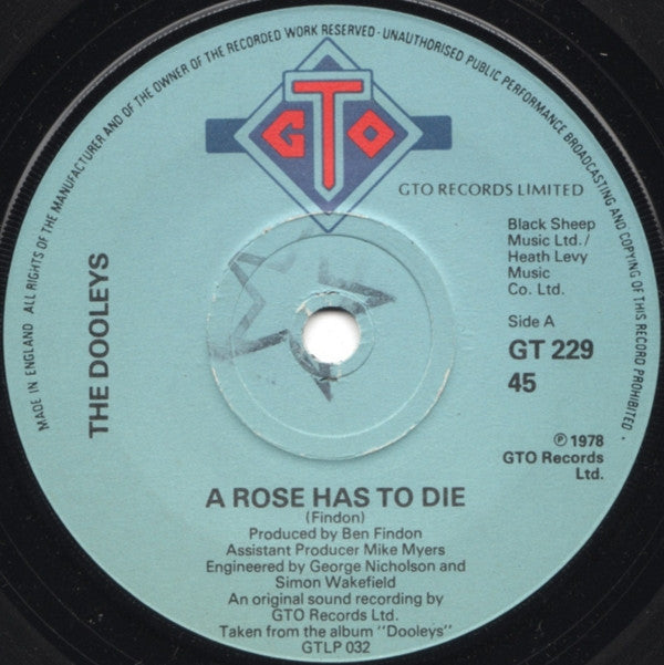 The Dooleys : A Rose Has To Die (7", Single, Sol)
