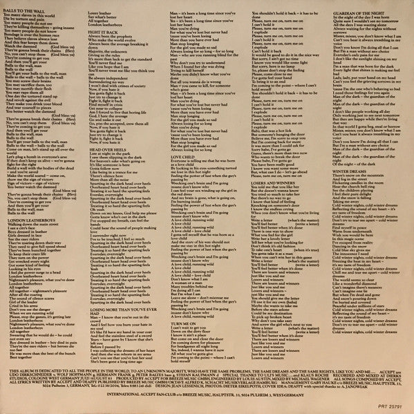 Accept : Balls To The Wall (LP, Album)