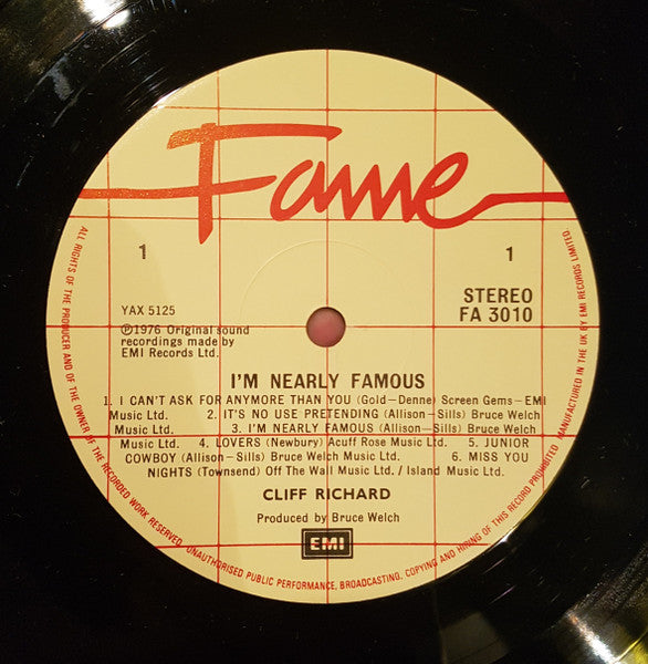Cliff Richard : I'm Nearly Famous (LP, Album, RE)