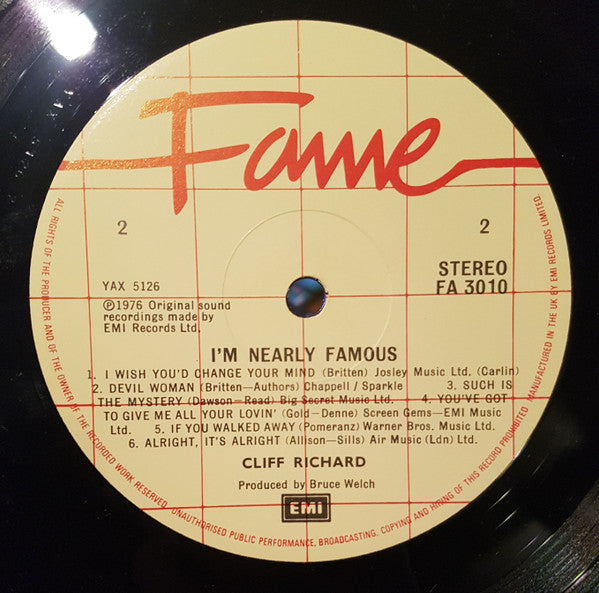 Cliff Richard : I'm Nearly Famous (LP, Album, RE)