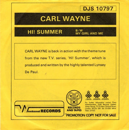 Carl Wayne : Hi Summer (7", Promo)