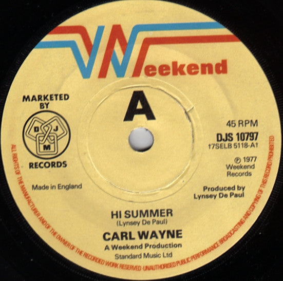 Carl Wayne : Hi Summer (7", Promo)