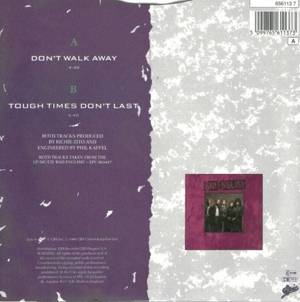 Bad English : Don't Walk Away (7", Single)