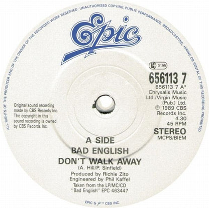 Bad English : Don't Walk Away (7", Single)