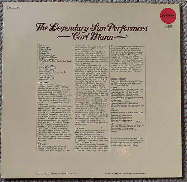 Carl Mann : The Legendary Sun Performers (LP, Comp, Mono)