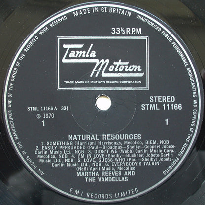 Martha Reeves & The Vandellas : Natural Resources (LP, Album)