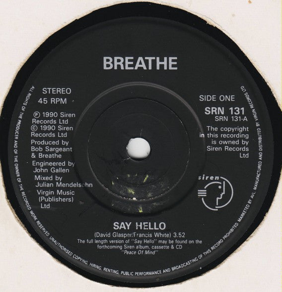 Breathe (3) : Say Hello (7", Ltd + Box)