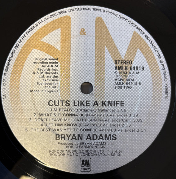 Bryan Adams : Cuts Like A Knife (LP, Album)
