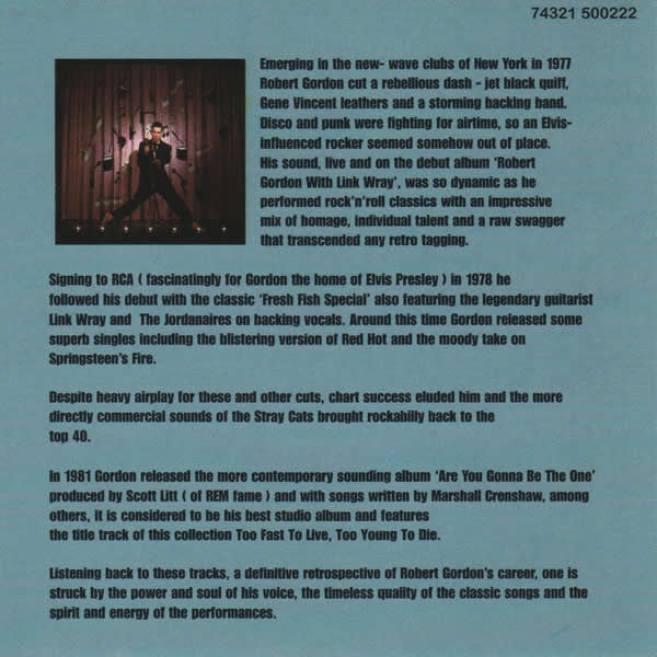 Robert Gordon (2) with Link Wray : Too Fast To Live...Too Young To Die (CD, Album, Comp)