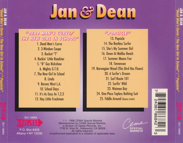 Jan & Dean : Dead Man's Curve / The New Girl In School/Popsicle (CD, Comp)