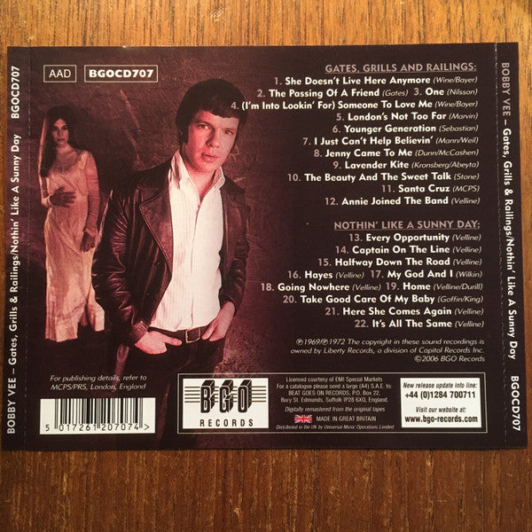 Bobby Vee : Gates, Grills & Railings / Nothin' Like A Sunny Day (CD, Comp, RM)