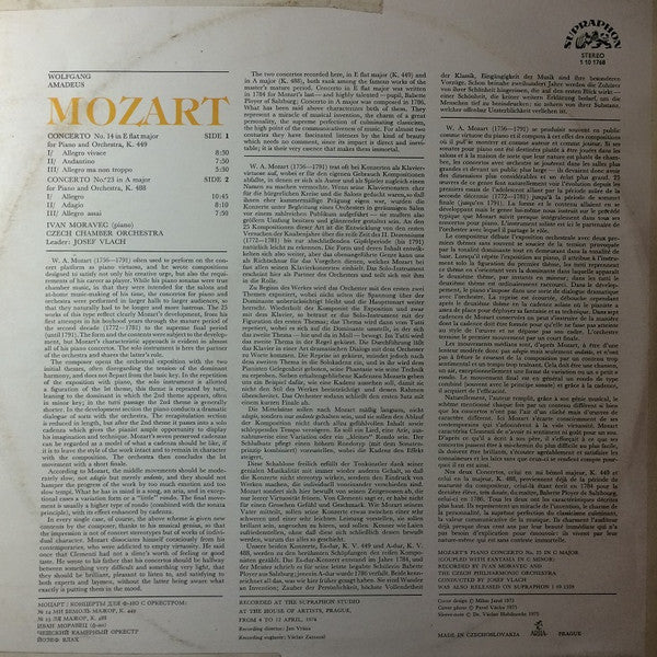 Wolfgang Amadeus Mozart, Ivan Moravec, Czech Chamber Orchestra, Josef Vlach : Piano Concertos (No. 14 In E Flat Major / No. 23 In A Major) (LP)