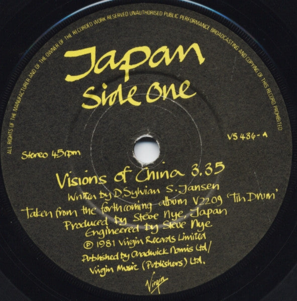 Japan : Visions Of China (7", Single, Mat)
