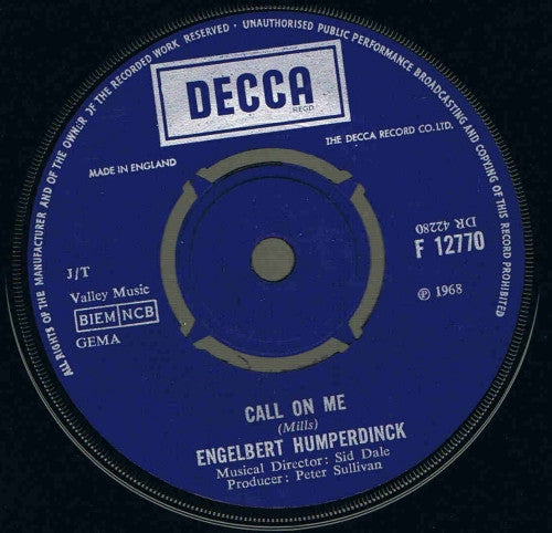 Engelbert Humperdinck : A Man Without Love / Call On Me (7", Single)