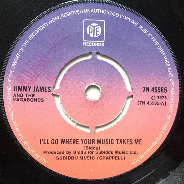 Jimmy James & The Vagabonds : I'll Go Where Your Music Takes Me (7", Single, Pus)