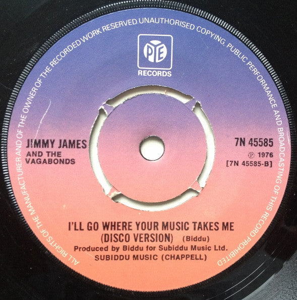 Jimmy James & The Vagabonds : I'll Go Where Your Music Takes Me (7", Single, Pus)