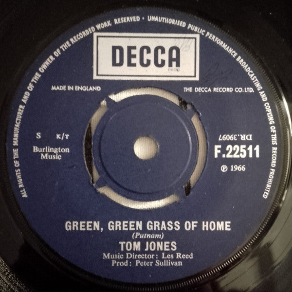 Tom Jones : Green, Green Grass Of Home / Promise Her Anything (7", Single)