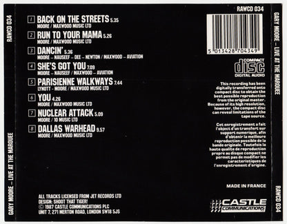 Gary Moore : "Live At The Marquee" (CD, Album, RE)