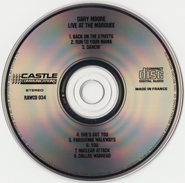 Gary Moore : "Live At The Marquee" (CD, Album, RE)