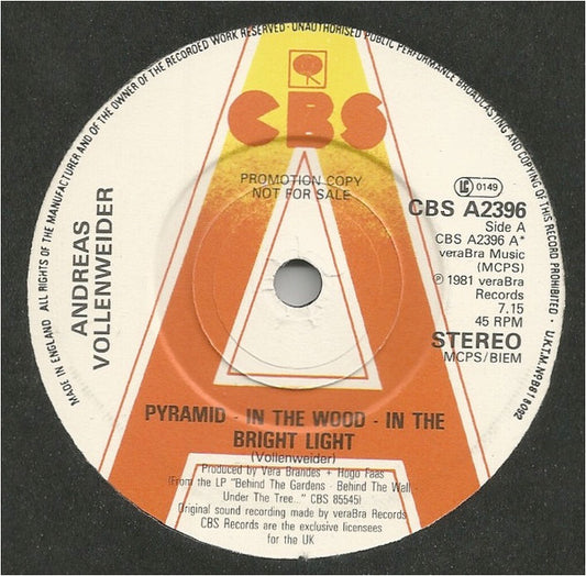 Andreas Vollenweider : Pyramid - In The Wood - In The Bright Light (7", Single, Promo)