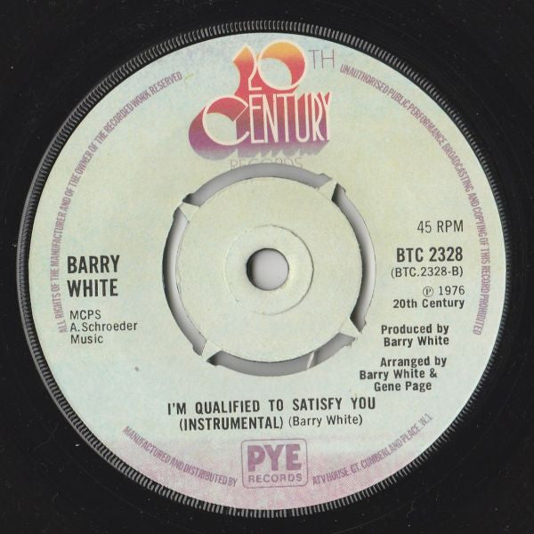 Barry White : I'm Qualified To Satisfy You (7", Single, Kno)