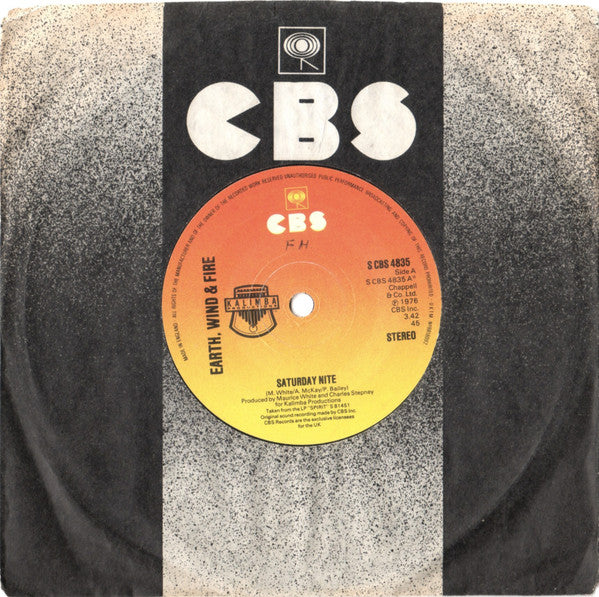 Earth, Wind & Fire : Saturday Nite (7", Single, Sol)