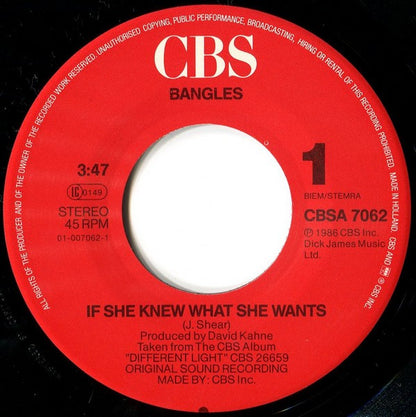 Bangles : If She Knew What She Wants (7", Single, Cap)